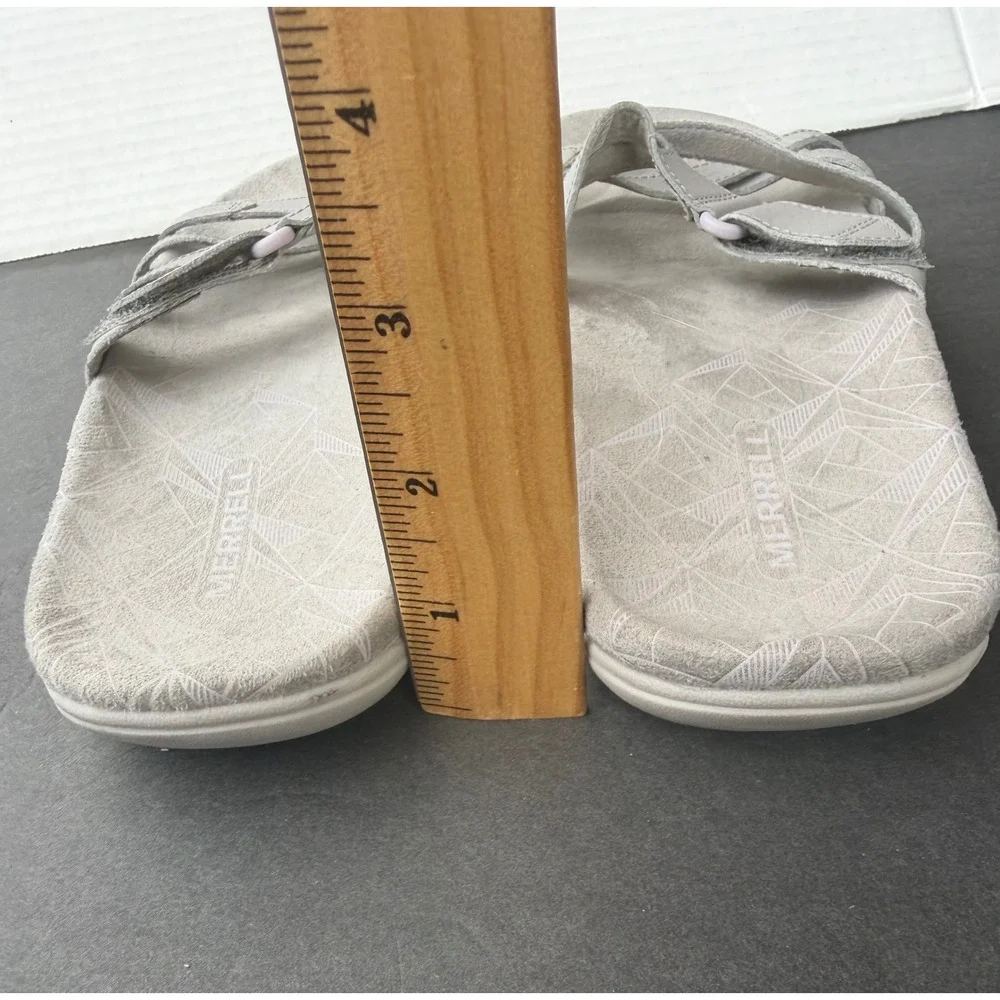 Merrell‎ Terran 3 Leather Cush Slide Moon Gray Comfort Slip On Sandals Sz 8